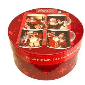 Coca-Cola Holiday Portrait Santa Stoneware Mug Set Of 4 Dishwasher & Microwave S